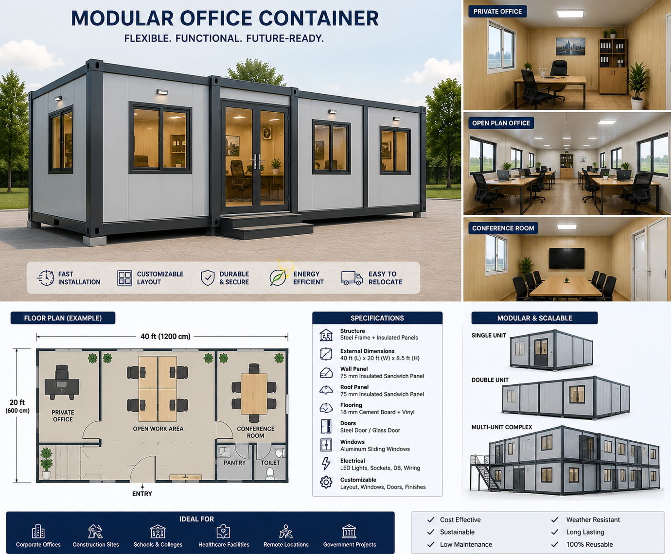 Steel Low Eco Portable Cabins, Usage/Application: Office
